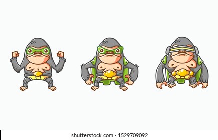 set of isometric gorilla hero character evolution illustration, gorilla hero mascot character with white background vector. isometric design vector illustration. 