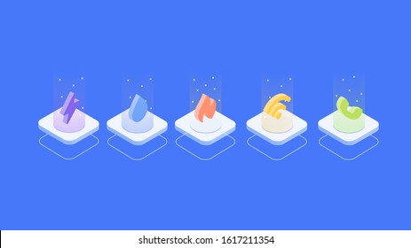 A set of isometric gradient utility deals icon illustration, utilities bundle, including electricity power, water, gas, wifi/ cable, telephone bill, 2.5D
