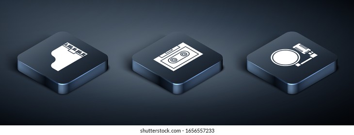 Set Isometric Grand piano, Microphone and Retro audio cassette tape icon. Vector