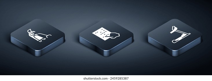 Set Isometric Grandmother, Treadmill machine and Braille icon. Vector