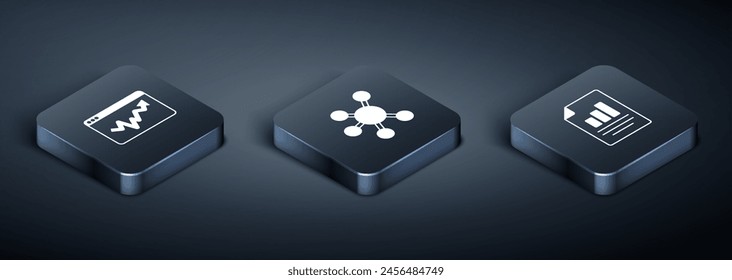 Set Isometric Graph chart infographic, Document with and Project team base icon. Vector