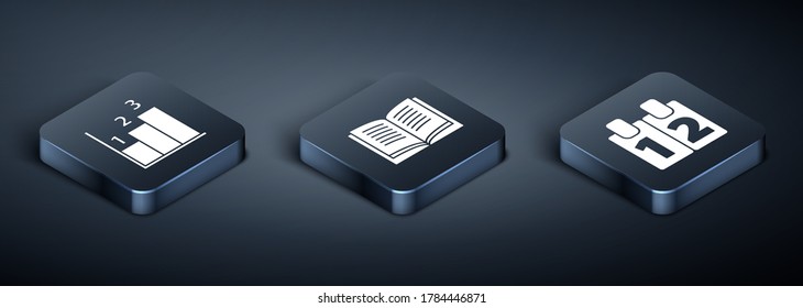 Establezca Gráfica isométrica, planificación, gráfico, diagrama, calendario e icono Abrir libro. Vector