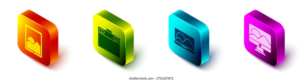 Set Isometric Graphic tablet, Graphic tablet, Laptop and Computer monitor screen icon. Vector