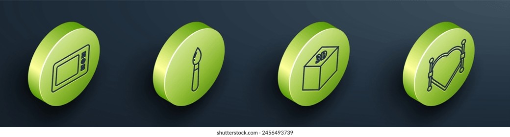 Establecer tableta gráfica isométrica, pincel de pintura, cubo isométrico y corazón con icono de curva Bézier. Vector