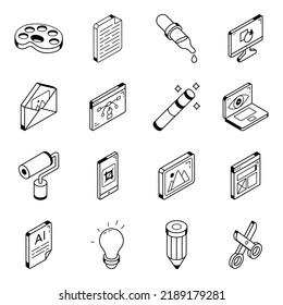 Set of Isometric Graphics Designing Icons

