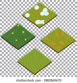 Set of isometric grass tiles seasons.