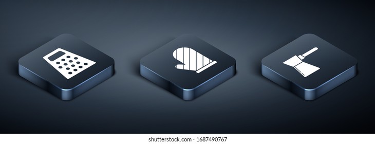 Sitúe Isomtric Grater , Coffee turk y Oven glove icono. Vector