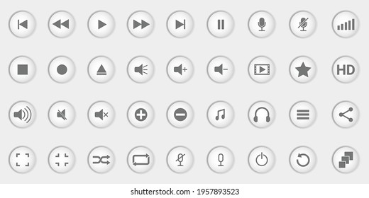 A set of isometric gray buttons of the media player.Buttons in a realistic style.Navigation control buttons.It can be used in web design, infographics, and other types of design.vector illustration.