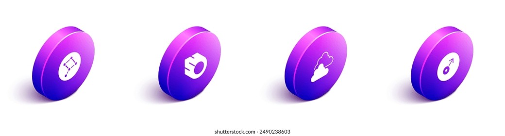Set Isometric Great Bear constellation, Comet, Cloudy weather and Mars symbol icon. Vector