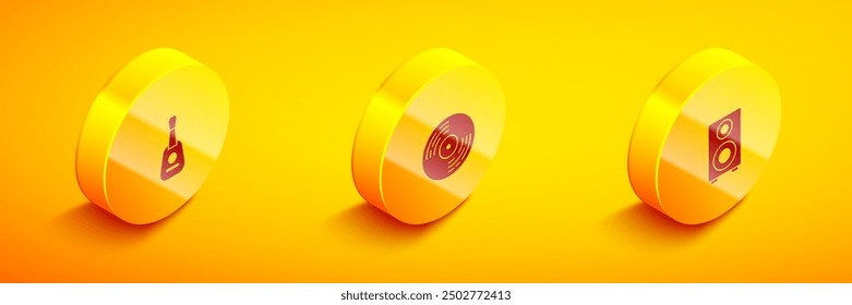 Set Isometric Guitar, Vinyl disk and Stereo speaker icon. Vector