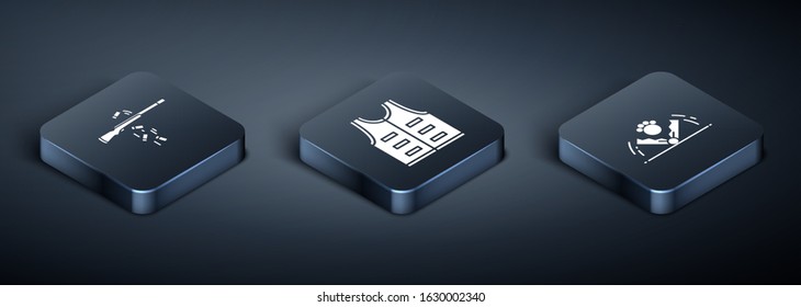Set Isometric Gun shooting, Trap hunting and Hunting jacket icon. Vector