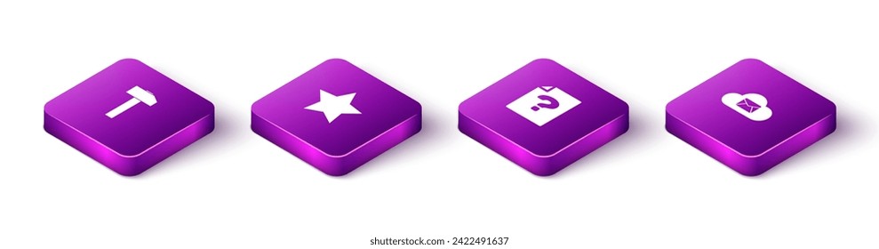 Set Isometric Hammer, Star, Unknown document and Cloud mail server icon. Vector