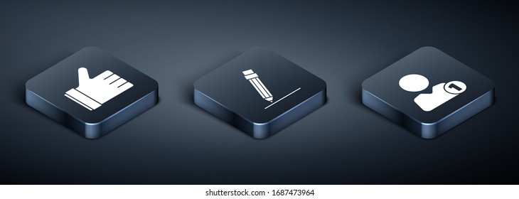 Set Isometric Hand like, Add to friend and Pencil with eraser icon. Vector