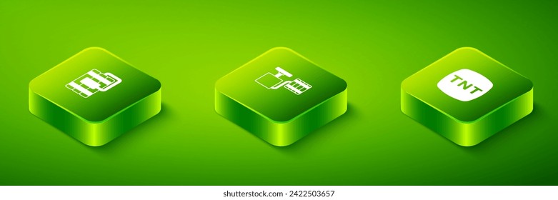 Set Isometric Handle Detonator, Dynamit und Icon. Vektorgrafik