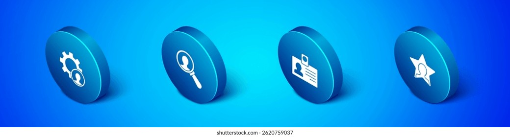 Set Isometric Head hunting, Identification badge,  and Magnifying glass for search icon. Vector
