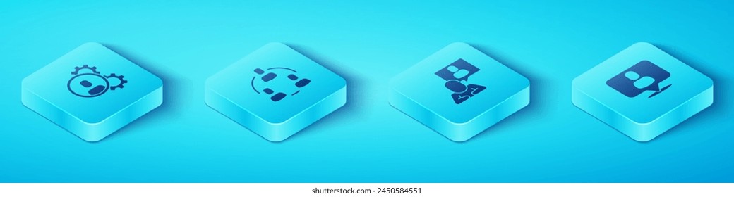 Set Isometric Head hunting, Project team base,  and  icon. Vector