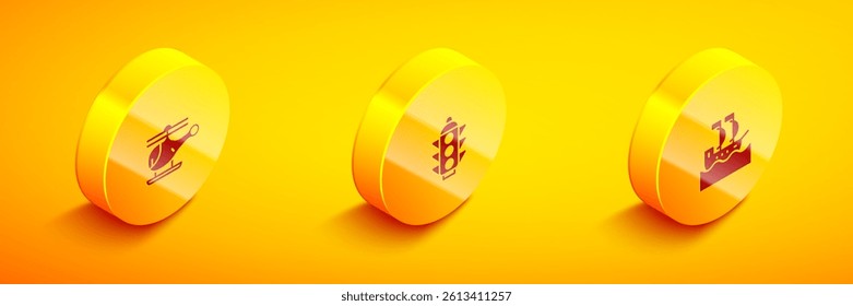 Set Isometric Helicopter, Traffic light and Sailboat icon. Vector