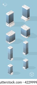 Set of Isometric High Quality City Element for Map. Left and Right Version. Skyscrapers.