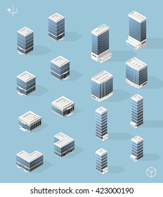 Set of Isometric High Quality City Element for Map. Left and Right Version. Skyscrapers.
