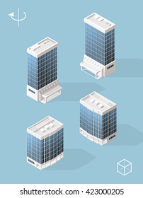 Set of Isometric High Quality City Element for Map. Left and Right Version. Skyscrapers.