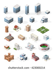 Set of Isometric High Quality City Element for Map. Buildings.