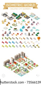 Set of Isometric High Quality City Element on White Background . City