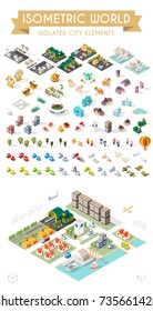 Set of Isometric High Quality City Element on White Background . City