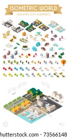 Set of Isometric High Quality City Element on White Background . City