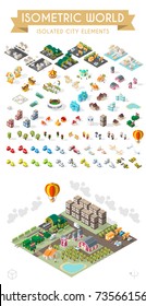 Set of Isometric High Quality City Element on White Background . City