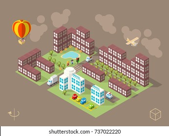 Set of Isometric High Quality City Element on Brown Background . City
