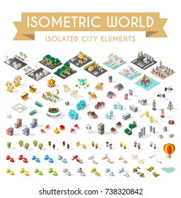 Set of Isometric High Quality City Element on White Background . City