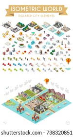 Set of Isometric High Quality City Element on White Background . City