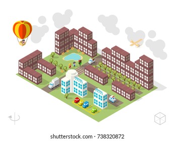 Set of Isometric High Quality City Element on White Background . City
