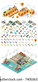 Set of Isometric High Quality City Element on White Background . City