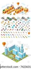 Set of Isometric High Quality City Elements on White Background