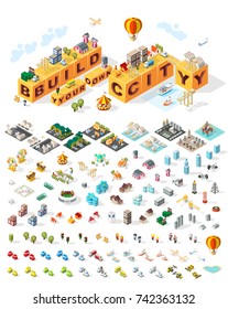 Set of Isometric High Quality City Elements on White Background