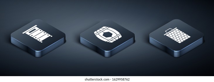 Set Isometric Hive for bees, Honeycomb and Wooden barrel with honey icon. Vector