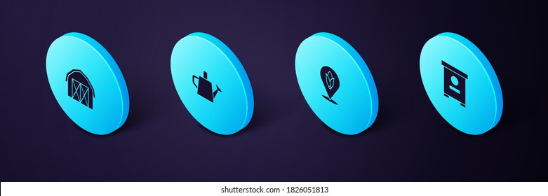 Set Isometric Hive for bees, Location corn, Watering can and Farm house icon. Vector.