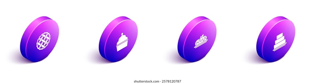 Set Isometric Homemade pie, Cake,  and  icon. Vector