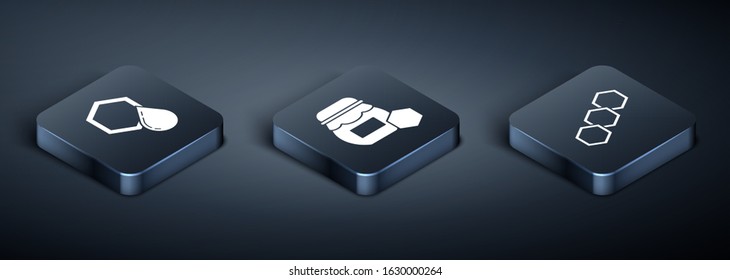 Set Isometric Honeycomb, Honeycomb and Jar of honey icon. Vector