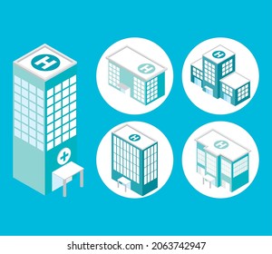 set of isometric hospitals building