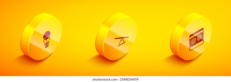 Set Isometric Hot air balloon, Seesaw and Shooting gallery icon. Vector