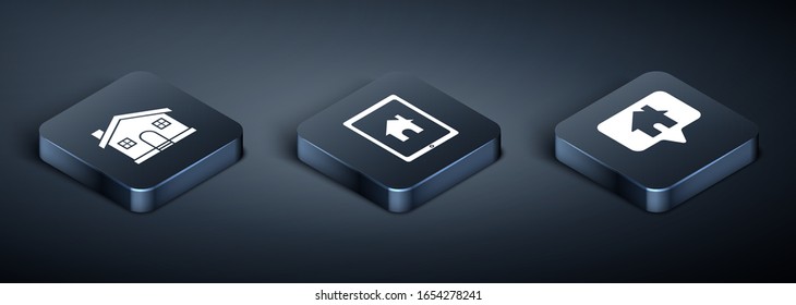 Set Isometric House, Map pointer with house and Tablet and smart home icon. Vector