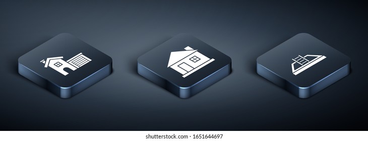 Set Isometric House, Piscina con escalera e icono de la Casa. Vector