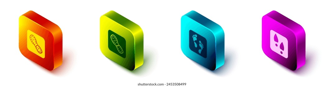 Set Isometric Human footprints shoes, ,  and  icon. Vector