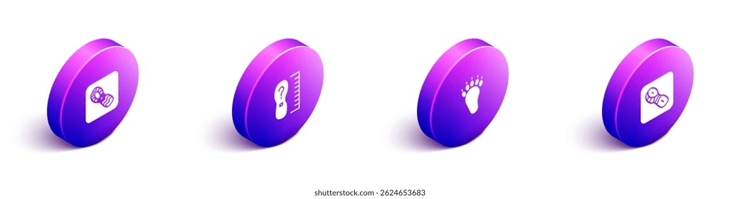 Set Isometric Human footprints shoes, Square measure size, Bear paw and  icon. Vector