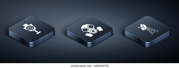 Set Isometric Human target sport for shooting , Radar  and Gas mask  icon. Vector