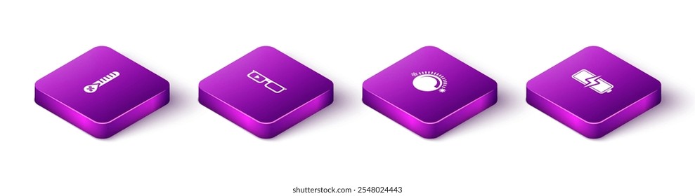Set Isometric Humidity, Smart glasses, Thermostat and Battery icon. Vector