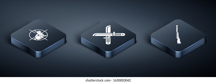 Set Isometric Hunt on rabbit with crosshairs, Hunting gun and Crossed hunter knife icon. Vector