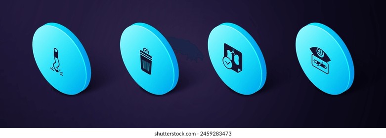 Set Isometric Hypnosis, Lungs x-ray diagnostics, Trash can and Cigarette butt icon. Vector